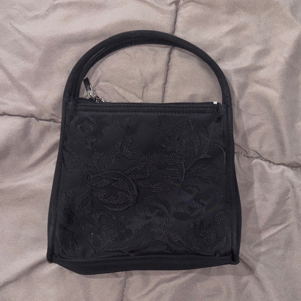 Elegant Black Vine Embroidered Handbag